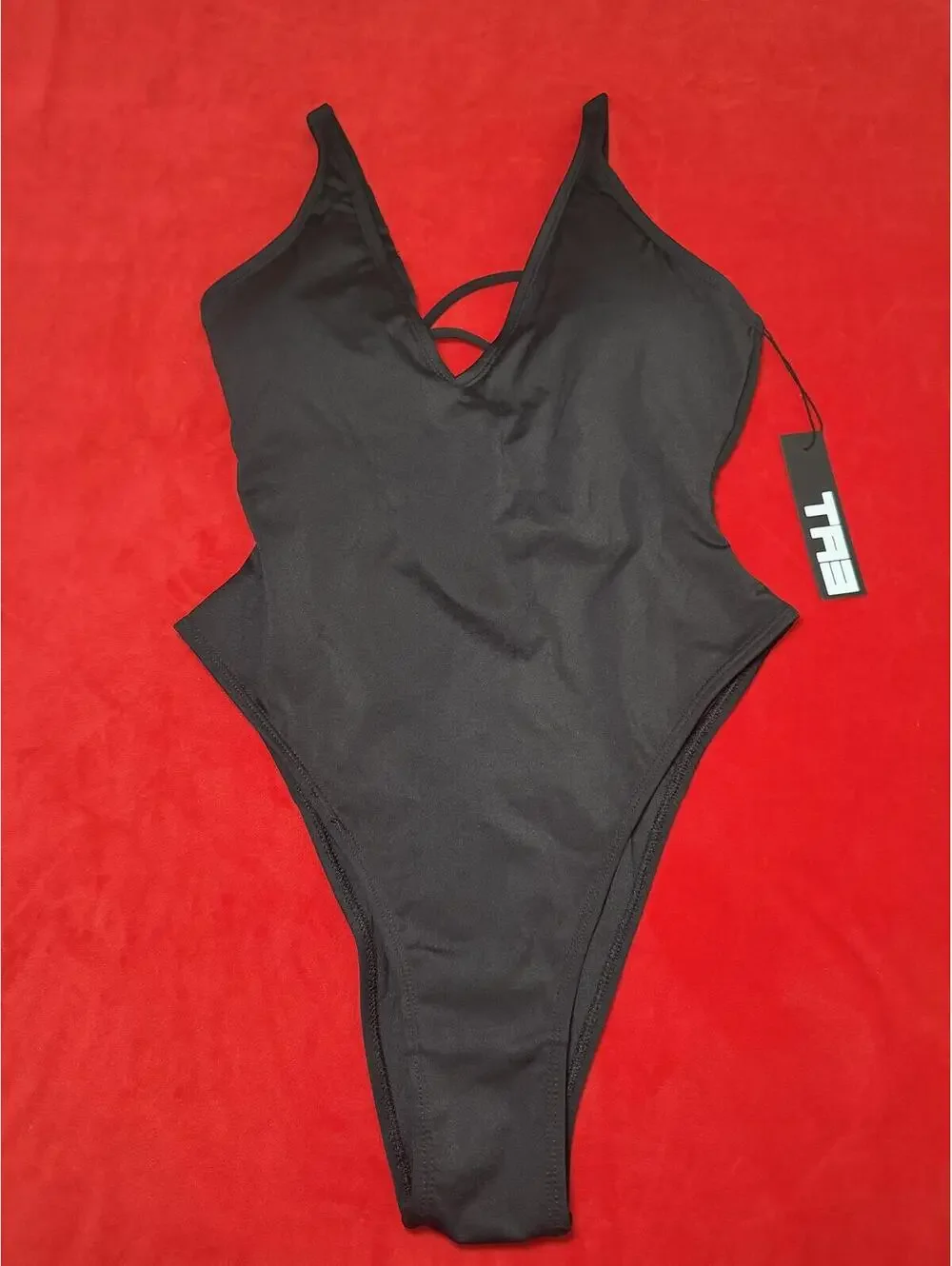 TA3 Hi Cut Plungey One Piece Swimsuit Color Black Size M Short NWT - Picture 2 of 6